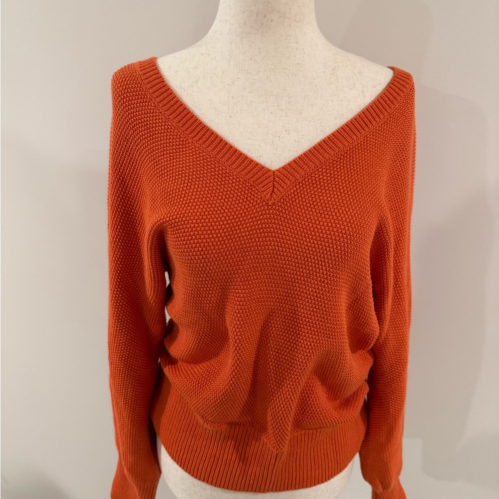 Anthropologie Vibrant Orange V-Neck Slouchy Sweater